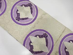 アンティーク　丸紋に向かい鶴模様織り出し袋帯(材料)